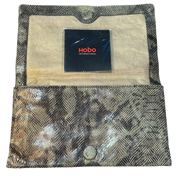 Hobo International Origami Foldover Clutch Wristlet Snake Light Olive Wallet - Picture 3 of 5